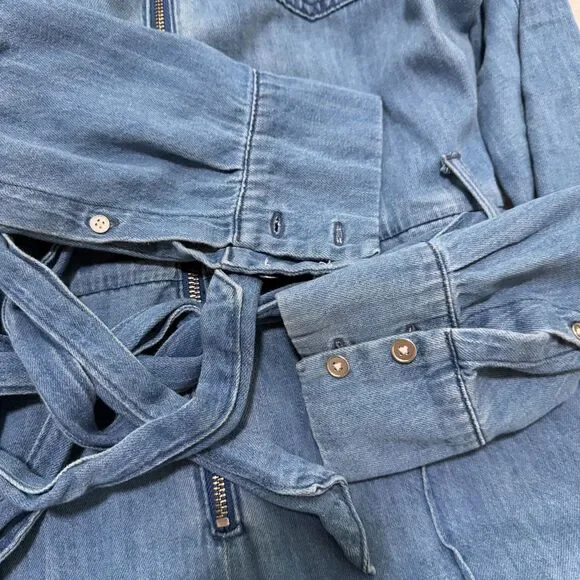 Women Veronica Beard Keenan Utility Chambray Romper in Denim Blue Size Medium - Picture 8 of 8